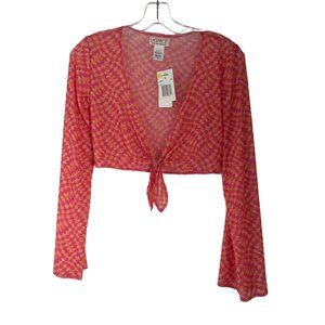 L*Space Bandera Top Heat Waves Pink Retro Small Women's Swim Mesh Bell Sleeve